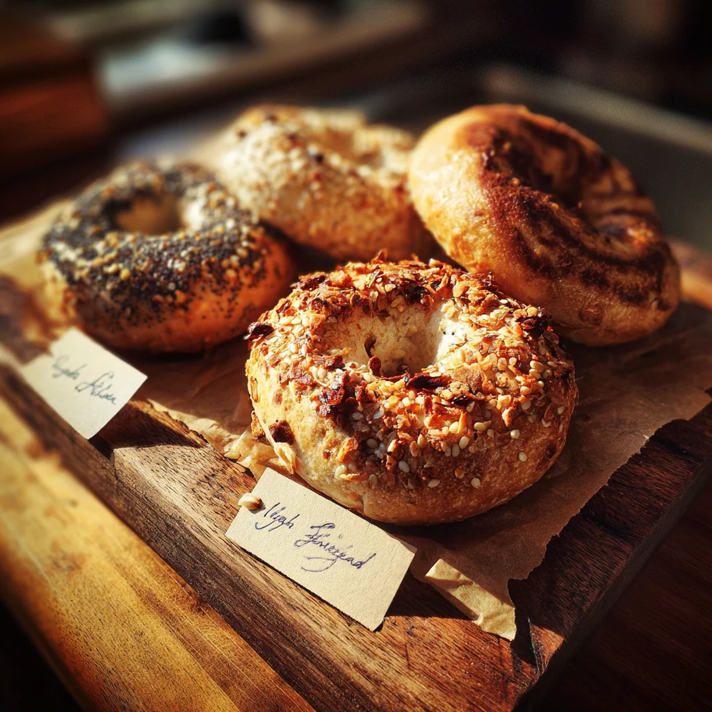 High Protein Bagel: Easy Recipe for a Healthier Start 8 Three high protein bagel variations on wooden board