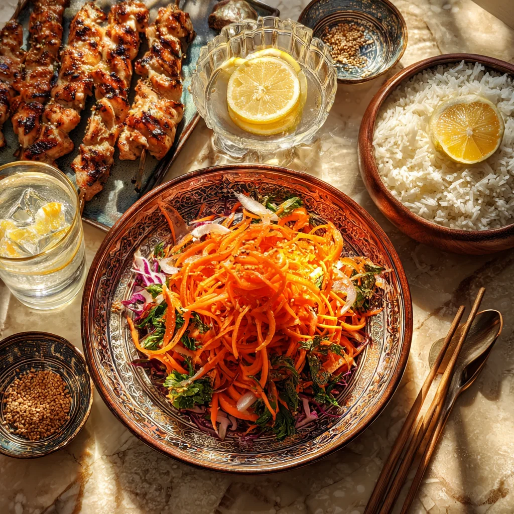 Korean Carrot Salad: Simple, Spicy, and Shockingly Good 8 Korean carrot salad served with grilled chicken and rice