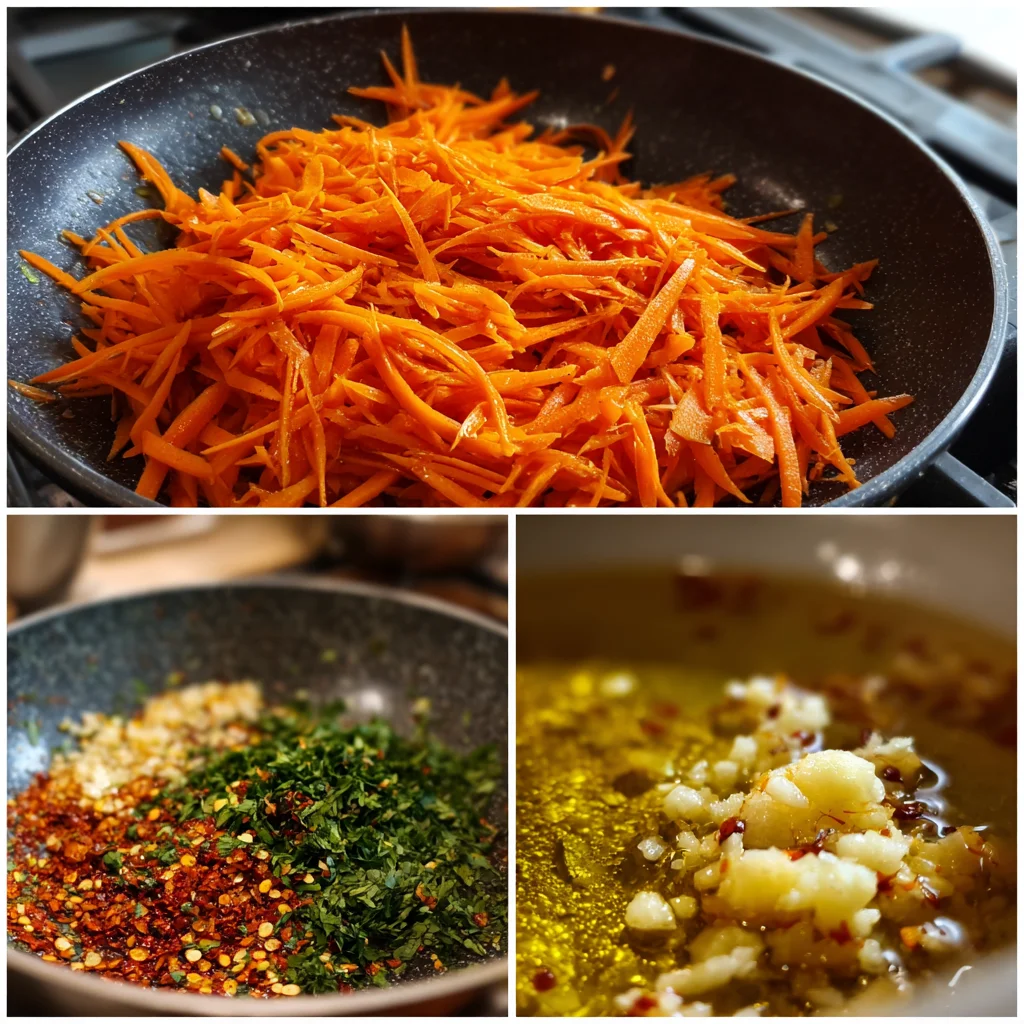 Korean Carrot Salad: Simple, Spicy, and Shockingly Good 6 Ingredients laid out for making Korean carrot salad