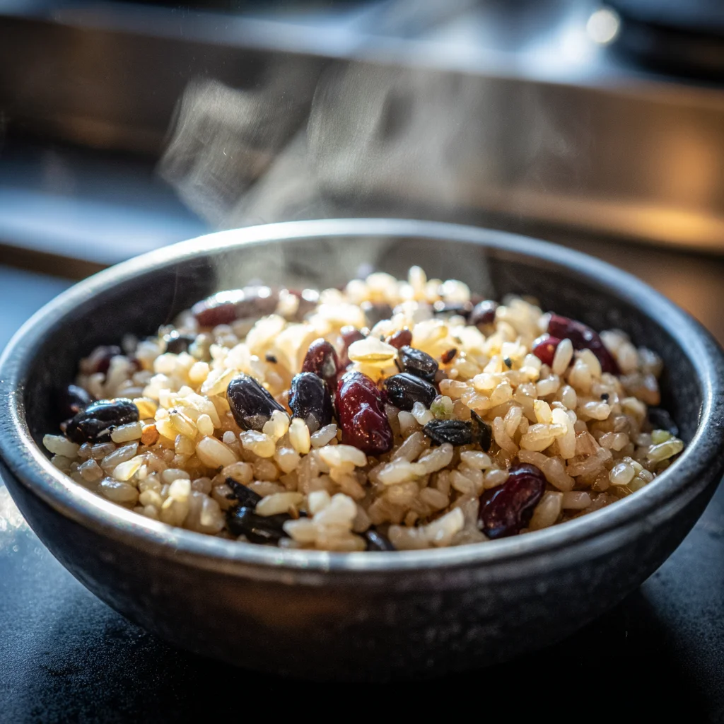 Korean multigrain rice close-up with healthy grains