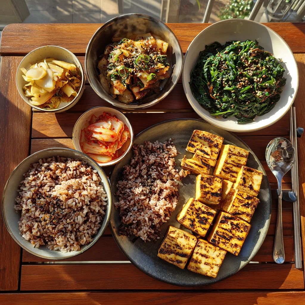 Korean Multigrain Rice (Japgokbap): A Superfood You’ll Love 6 Korean dinner with multigrain rice and banchan