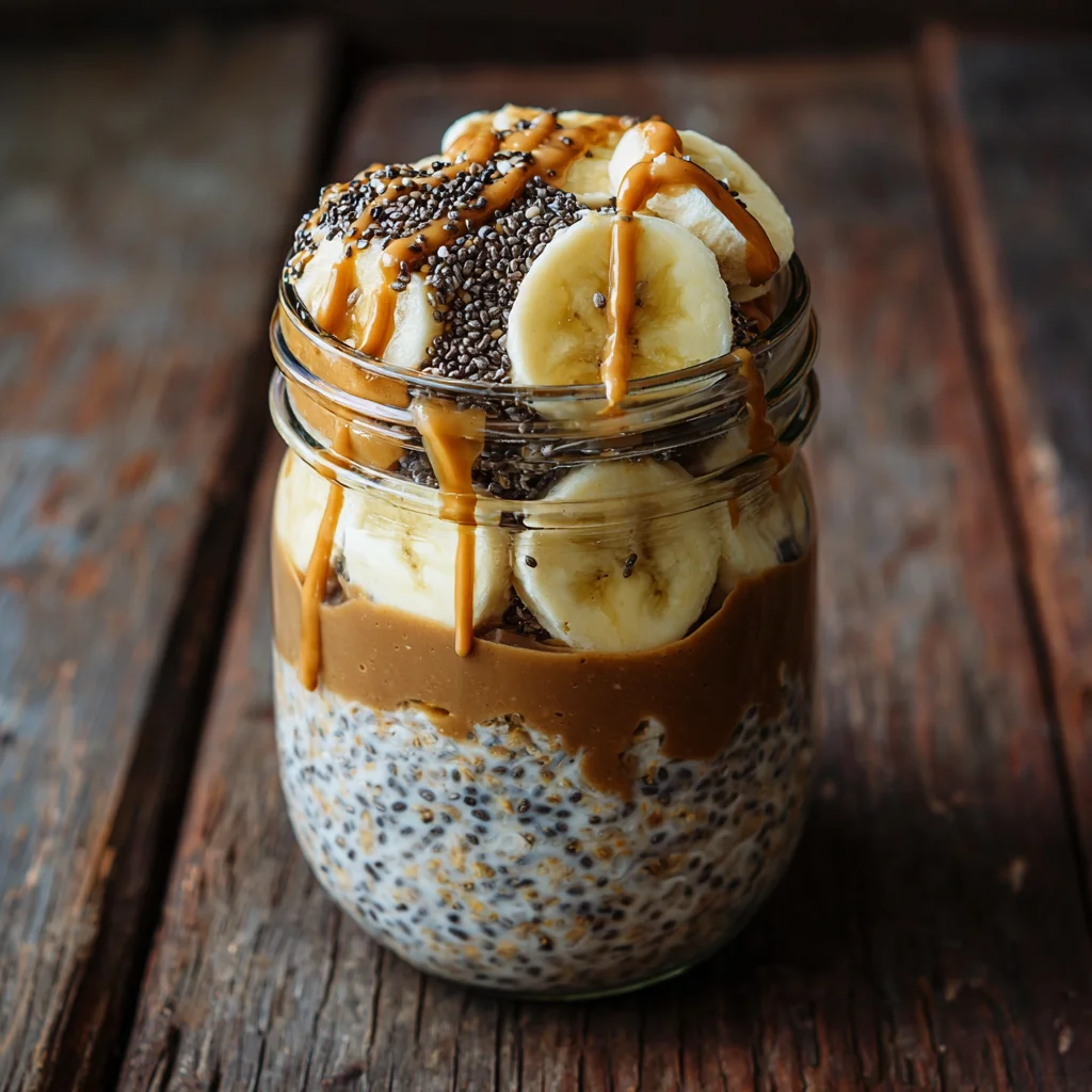 High-protein oatmeal jar with banana and chia