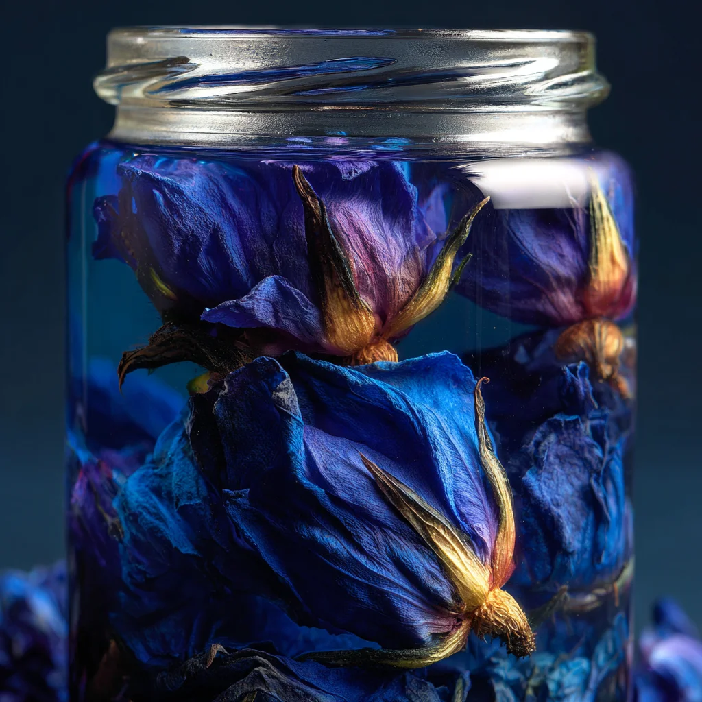 Steeping butterfly pea flowers in hot water